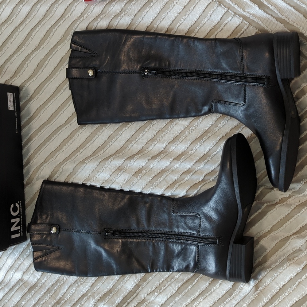 INC INTERNATIONAL CONCEPTS Women's Black Leather Fawne Knee-High Riding Boot SZ7